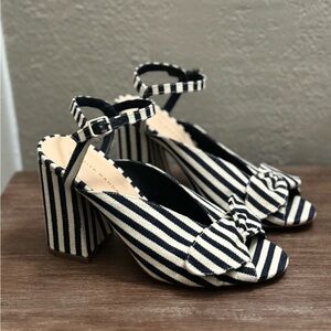 Loeffler Randall Blue Striped Canvas Ankle Strap Sandal Heels Women’s Size 8 B